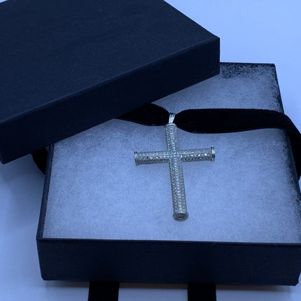 Vintage White Sapphire Pave Cross Choker 925 Sterling Silver Necklace