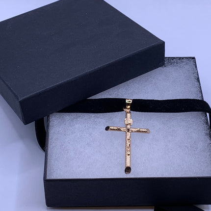 Vintage Gold Pendant | Cross Crucifix Statement Charm Pendant | Golden 925 Sterling Silver Velvet Choker Necklace