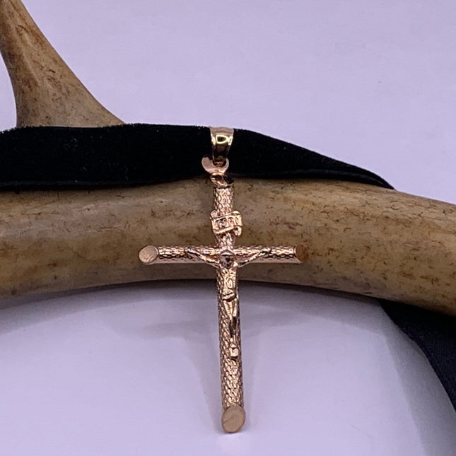 Vintage Gold Pendant | Cross Crucifix Statement Charm Pendant | Golden 925 Sterling Silver Velvet Choker Necklace