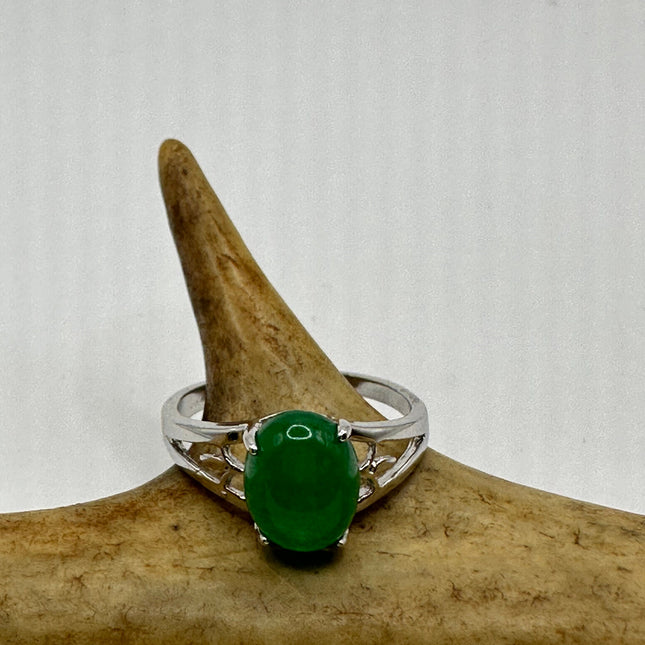 Vintage Silver Green Jade Lucky Cocktail Ring