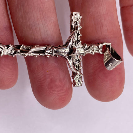 Vintage Silver Pendant | Cross Crucifix Religious Charm Prayer Pendant | 925 Sterling Silver Ribbon Choker Necklace