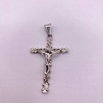 Vintage Silver Pendant | Cross Crucifix Religious Charm Prayer Pendant | 925 Sterling Silver Ribbon Choker Necklace