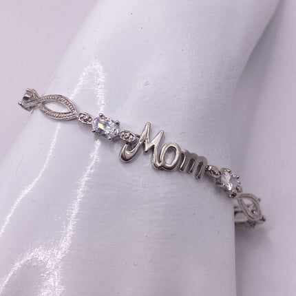 Vintage Silver Bracelet | Cubic Zirconia Clear Crystal Diamond Gemstone Mom Gift Charm Bracelet | Silver Finished Bronze Eternity Bracelet