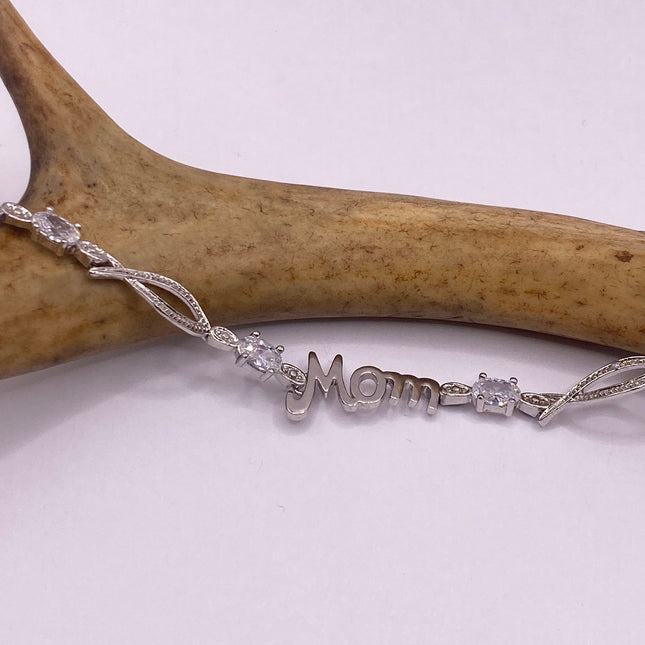 Vintage Silver Bracelet | Cubic Zirconia Clear Crystal Diamond Gemstone Mom Gift Charm Bracelet | Silver Finished Bronze Eternity Bracelet