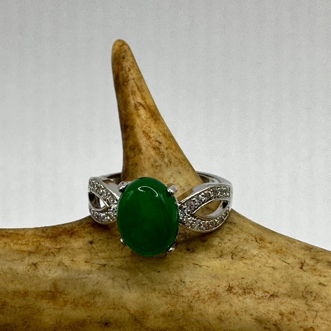 Vintage Silver Jade Ring | Green Gemstone Jade Crystal Birthstone Lucky Cocktail Ring | Silver Bronze Statement | Unique Gift Stacking Ring