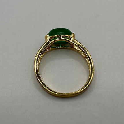 Vintage Gold Jade Ring | Green Gemstone Jade Crystal Birthstone Lucky Cocktail Ring - Size 7