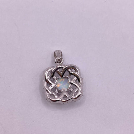 Vintage Silver Pendant Necklace | Tiny White Fire Opal Gemstone Cubic Zirconia Diamond | Sterling Silver Velvet Ribbon Choker Necklace