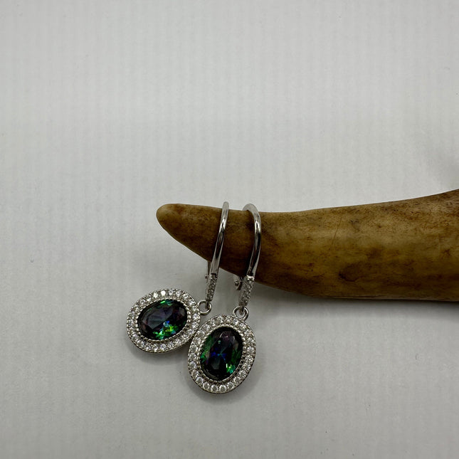 Vintage Silver Earrings | Blue Mystic Topaz White Sapphire Gemstone Dangle Drop Chandelier Earrings | 925 Sterling Silver