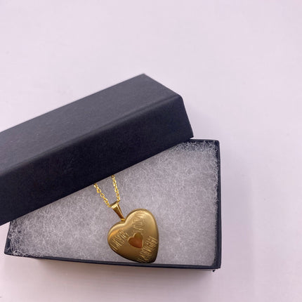 Vintage Gold Locket | Tiny 9k GF Heart Pendant Photo Memory Charm Engraved Live Laugh Love | Gold 925 Sterling Silver Chain Necklace