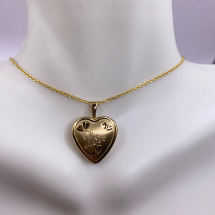 Vintage Tiny Gold Heart Photo Locket 9K Gold Filled Memory Charm Engraved with "Love" on Delicate Chain - Vintage Style Photo Necklace