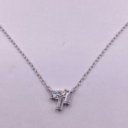 Vintage Silver Necklace | Tiny Clear Crystal Diamond Cluster Charm | 925 Sterling Silver Tiny Delicate Chain Minimalist Everyday Prom