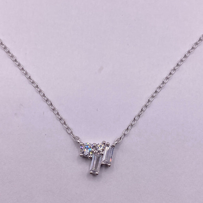 Vintage Silver Necklace | Tiny Clear Crystal Diamond Cluster Charm | 925 Sterling Silver Tiny Delicate Chain Minimalist Everyday Prom