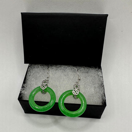 Vintage Green Jade Lucky Hoop Dangle Earrings