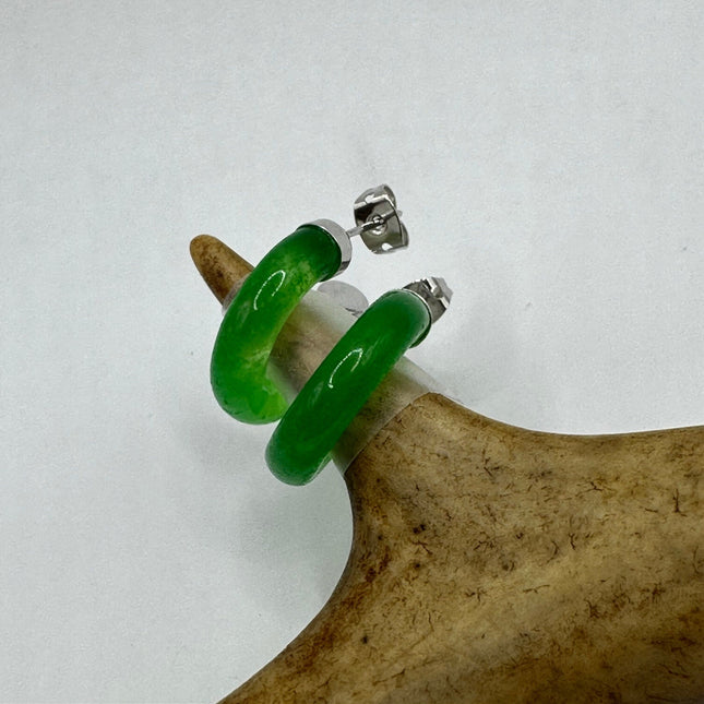 Vintage Green Jade Lucky Hoop Earrings
