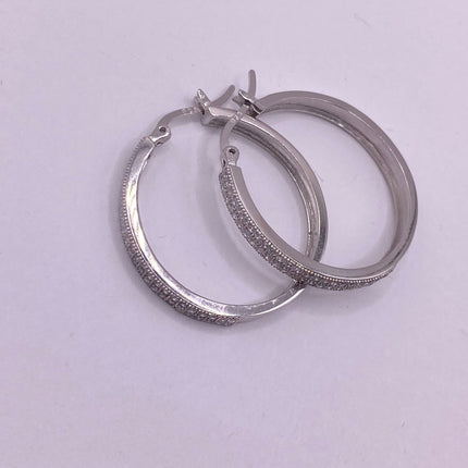 Vintage Silver Earrings | White Sapphire Tiny Hoop Loop Earrings | 925 Sterling Silver