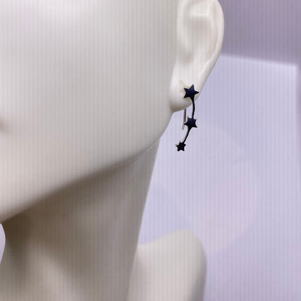 Vintage Silver Earrings | Tiny Deco Star Dangle Design | 925 Sterling Silver Stud Earrings | Minimalist Everyday Jewelry