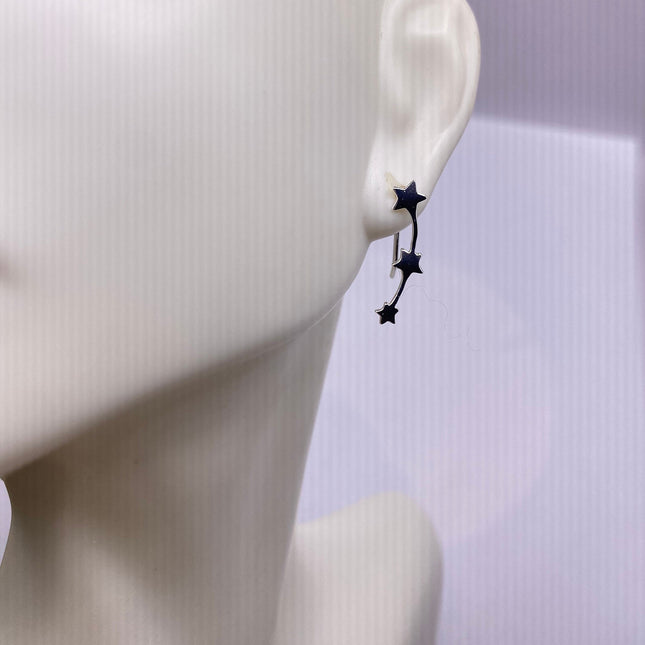 Vintage Silver Earrings | Tiny Deco Star Dangle Design | 925 Sterling Silver Stud Earrings | Minimalist Everyday Jewelry