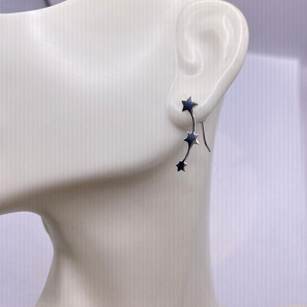 Vintage Silver Earrings | Tiny Deco Star Dangle Design | 925 Sterling Silver Stud Earrings | Minimalist Everyday Jewelry