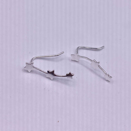 Vintage Silver Earrings | Tiny Deco Star Dangle Design | 925 Sterling Silver Stud Earrings | Minimalist Everyday Jewelry