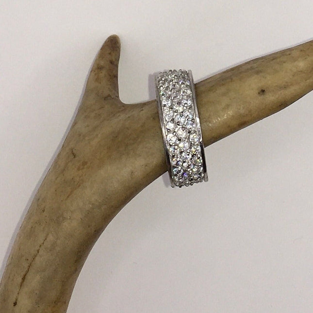 Vintage Crystal Stacking Eternity Promise Ring Wedding Band - 925 Sterling Silver
