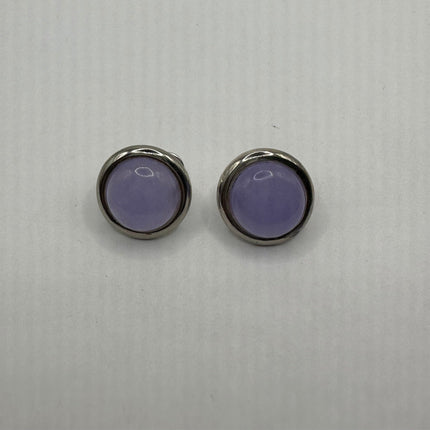 Vintage Silver Earrings | Lavender Purple Jade Gemstone 925 Sterling Silver Button Earrings