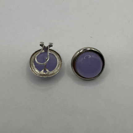 Vintage Silver Earrings | Lavender Purple Jade Gemstone 925 Sterling Silver Button Earrings