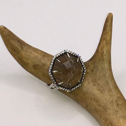 Vintage Smoky Topaz Cocktail Ring 925 Sterling Silver