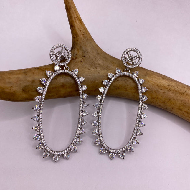 Vintage Silver Earrings | White Sapphire Hoop Loop Chandelier Earrings | 925 Sterling Silver