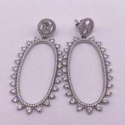 Vintage Silver Earrings | White Sapphire Hoop Loop Chandelier Earrings | 925 Sterling Silver