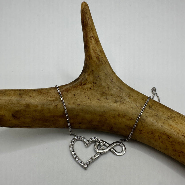 Vintage Love Heart Eternity 925 Sterling Silver chain Necklace