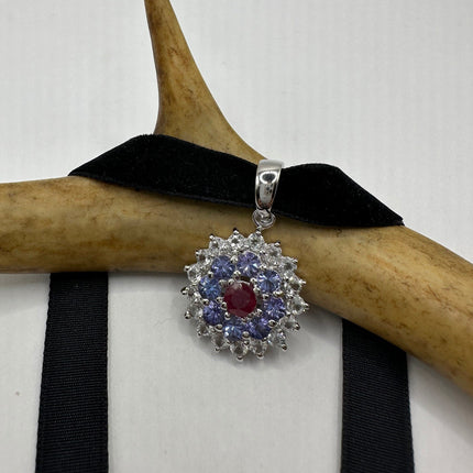 Vintage Blue Tanzanite Velvet Choker Necklace 925 Sterling Silver