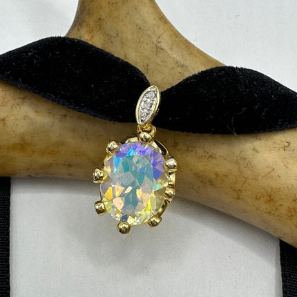 Vintage Golden Velvet Choker Necklace 925 Sterling Silver White Mystic Topaz