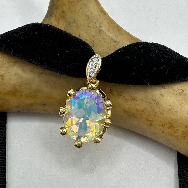 Vintage Golden Velvet Choker Necklace 925 Sterling Silver White Mystic Topaz