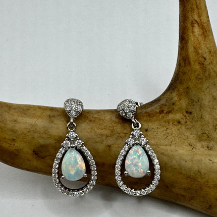 Vintage Silver Earrings | White Fire Opal Stud Button Earrings