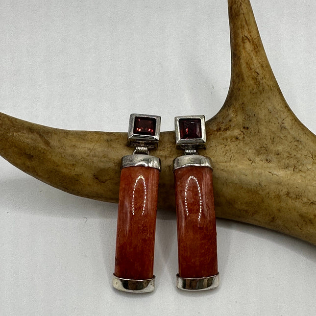 Vintage Red Jade 925 Sterling Silver Earrings