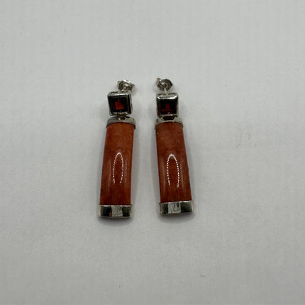 Vintage Red Jade 925 Sterling Silver Earrings