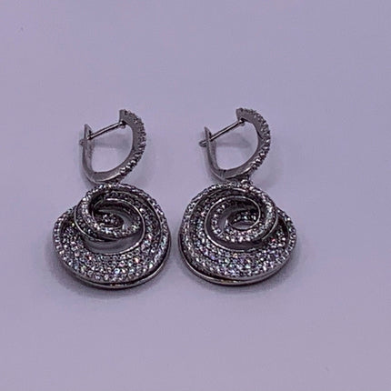 Vintage Silver Earrings | White Sapphire Deco Pave Set Earrings | 925 Sterling Silver