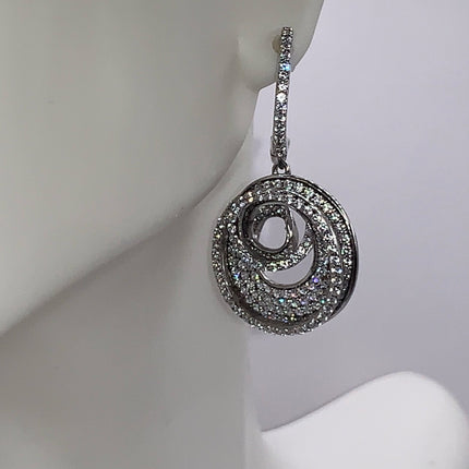 Vintage Silver Earrings | White Sapphire Deco Pave Set Earrings | 925 Sterling Silver
