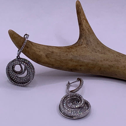 Vintage Silver Earrings | White Sapphire Deco Pave Set Earrings | 925 Sterling Silver