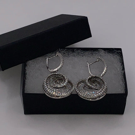 Vintage Silver Earrings | White Sapphire Deco Pave Set Earrings | 925 Sterling Silver