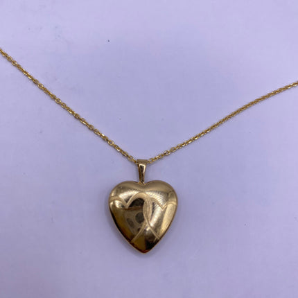 Vintage Gold Locket | Tiny 9k Gold Filled Heart Pendant Photo Memory Charm Engraved Two Hearts | Golden 925 Sterling Silver Chain Necklace
