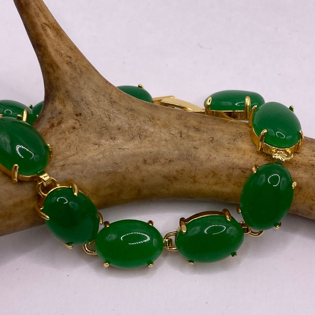 Vintage Green Aventurine Jade Lucky Bracelet - Golden Bronze