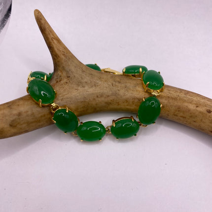 Vintage Green Aventurine Jade Lucky Bracelet - Golden Bronze