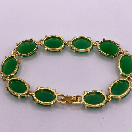 Vintage Green Aventurine Jade Lucky Bracelet - Golden Bronze