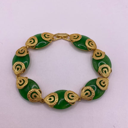 Vintage Green Aventurine Jade Lucky Bracelet Golden bronze