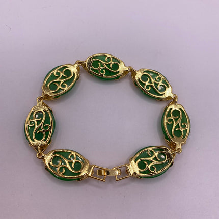 Vintage Green Aventurine Jade Lucky Bracelet Golden bronze