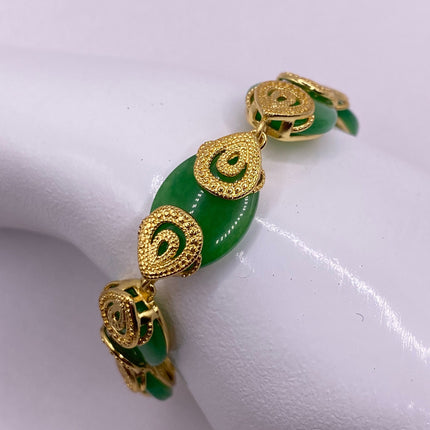 Vintage Green Aventurine Jade Lucky Bracelet Golden bronze