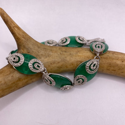 Vintage Green Aventurine Jade Lucky Bracelet - Silver Bronze