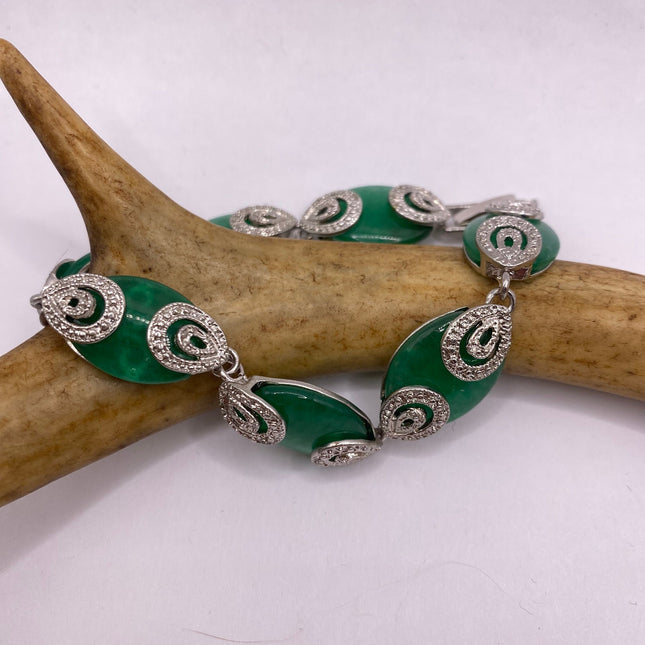 Vintage Green Aventurine Jade Lucky Bracelet - Silver Bronze
