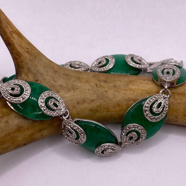 Vintage Green Aventurine Jade Lucky Bracelet - Silver Bronze